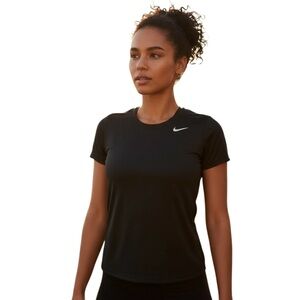 NIKE M Black Silky Dri Fit T Shirt Tee White Swoosh R $30